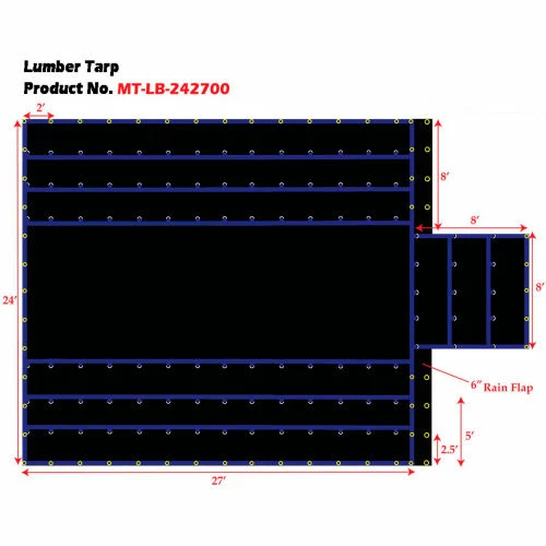 Xtarps, MT-LB15-B2427, Flatbed Truck Tarp, Light Weight Lumber Tarp w/ 8' Drop, 24'W x 27'L, Black 4 Xtarps, MT-LB15-B2427, Flatbed Truck Tarp, Light Weight Lumber Tarp w/ 8' Drop, 24'W x 27'L, Black - Image 4